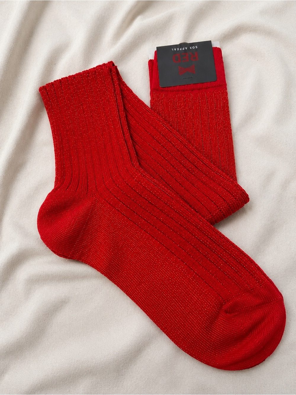 Red Brand WomensRibbed Shine Crew Socks - Bright Red